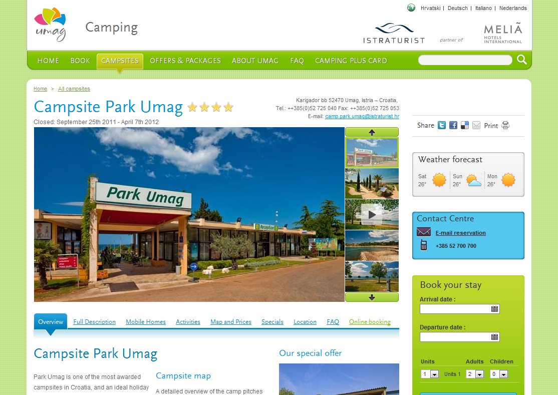 Camping website screenshot