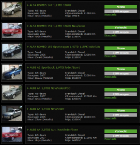 List of cars for sale